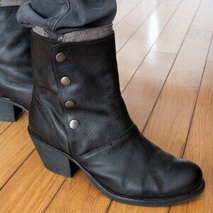 LUXURY REBEL Layered Leather & Suede Boots, Black & Gray, Size 9